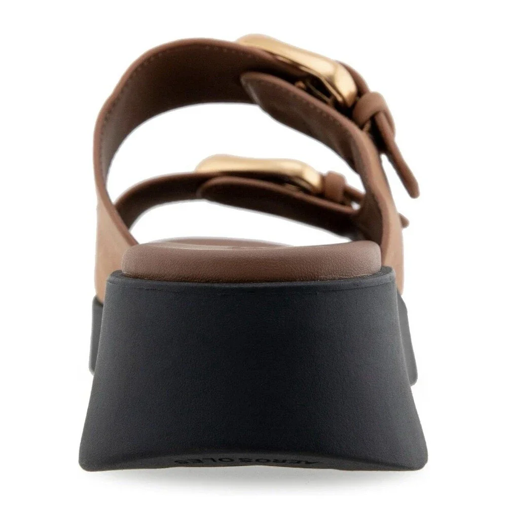 Aerosoles - Women’s Faith Slide Sandals Tan Leather Chunky Platform Comfort